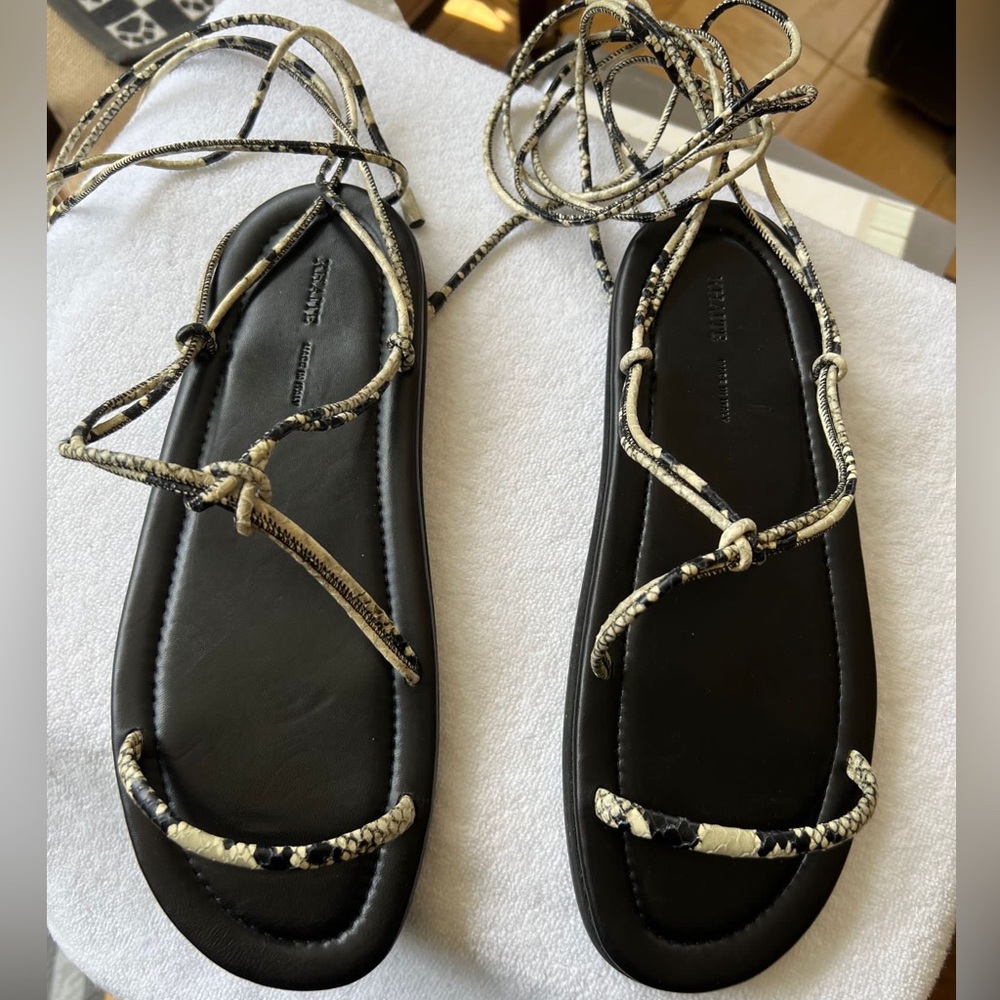 KHAITE Snakeskin Embossed Leather Sandal tie up